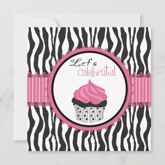 Invitation Baby shower Zebra Print & Cupcake (Devant)