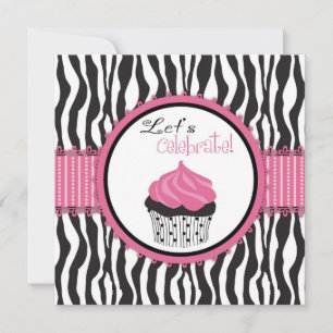 Invitation Baby shower Zebra Print & Cupcake