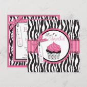 Invitation Baby shower Zebra Print & Cupcake (Devant / Derrière)