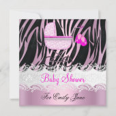 Invitation Baby shower Zebra rose blanc bébé fille (Devant)