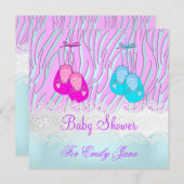 Invitation Baby shower Zebra Rose Bleu Bébé Fille Ou Garçon (Devant / Derrière)
