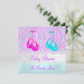 Invitation Baby shower Zebra Rose Bleu Bébé Fille Ou Garçon (Debout devant)