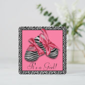 Invitation Baby Shower Zèbre Rose (Debout devant)
