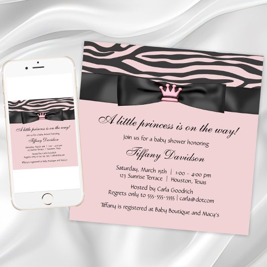 Invitation Baby Shower Zèbre Rose