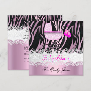 Invitation Baby Shower Zèbre Rose Blanc Bébé Fille