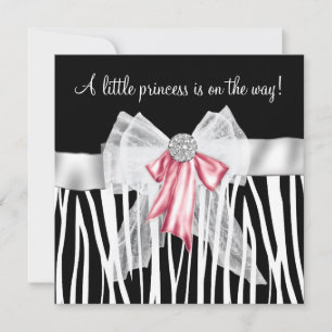 Invitation Baby Shower Zèbre Rose Princesse Rose et Noir