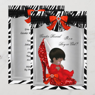 Invitation Baby Shower Zèbre Rouge Chaussure de Bébé Révélati