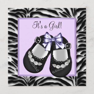 Invitation Baby Shower Zèbre Violet Lavande