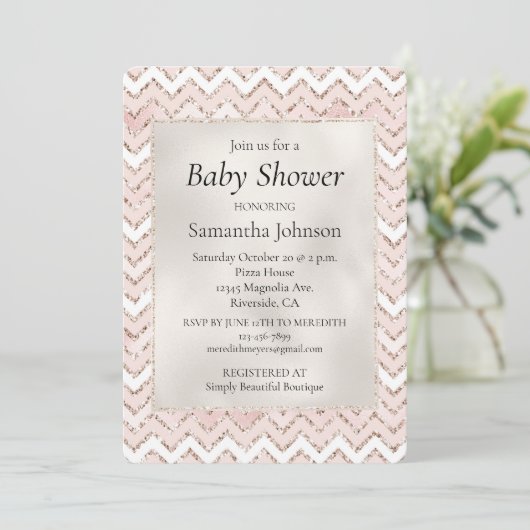 Invitation Baby shower Zig Zag de Parties scintillant de verr (Debout devant)