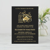 Invitation Baby shower Zodiac en or et en noir Taurus (Debout devant)