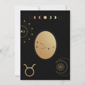 Invitation Baby shower Zodiac en or et en noir Taurus (Dos)