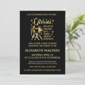 Invitation Baby shower Zodiac Gold et Black Gemini (Debout devant)