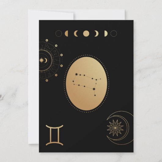 Invitation Baby shower Zodiac Gold et Black Gemini (Dos)