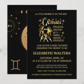 Invitation Baby shower Zodiac Gold et Black Gemini (Devant / Derrière)