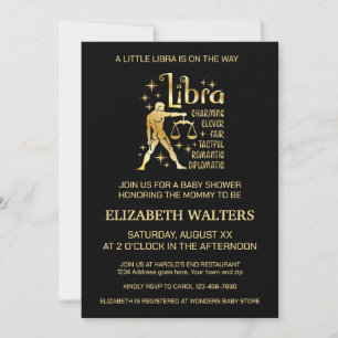 Invitation Baby shower Zodiac Gold et Black Libra