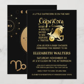 Invitation Baby shower Zodiac or et noir Capricorne (Devant / Derrière)