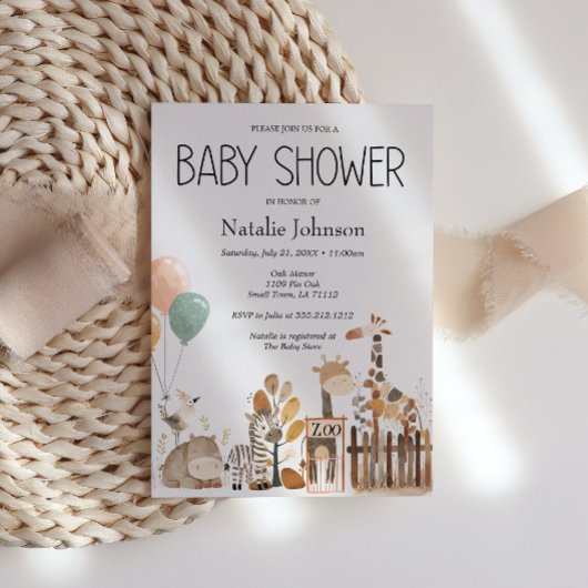 Invitation Baby shower Zoo Nursery Animaux