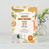 Invitation Baby shower zoologique d'animaux de la jungle (Debout devant)