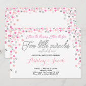 Invitation Baby showers jumeaux Filles rose et arg (Devant / Derrière)