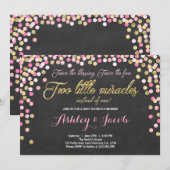 Invitation Baby showers jumeaux Filles Rose et or (Devant / Derrière)