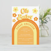 Invitation Baby-Showing Rétro Groovy 70s Fleur de la Paix (Debout devant)