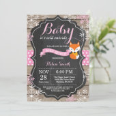 Invitation Baby son froid dehors Baby shower fille Fox rose (Debout devant)