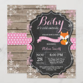 Invitation Baby son froid dehors Baby shower fille Fox rose (Devant / Derrière)