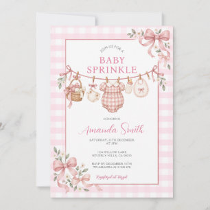 Invitation Baby Sprinkle Bébé Fille à Carreaux Roses