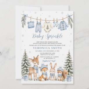 Invitation Baby Sprinkle Bleu Hiver Forêt Baby Shower