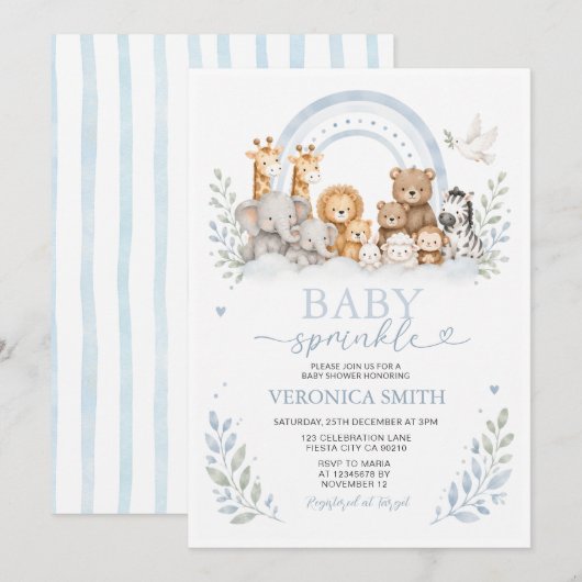 Invitation Baby Sprinkle Blue Safari (Devant / Derrière)