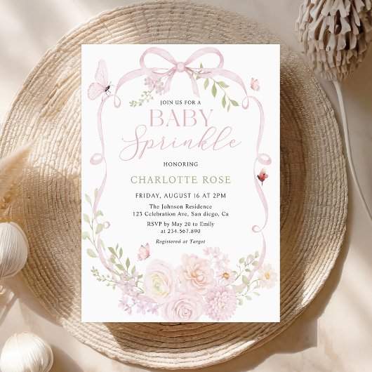 Invitation Baby Sprinkle Fille Ruban Rose