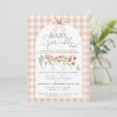 Invitation Baby Sprinkle Fleur Sauvage Gingham Neutre (Debout devant)