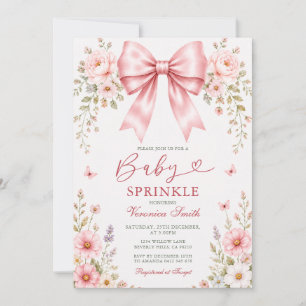 Invitation Baby Sprinkle Fleurs Sauvages Ruban Rose Pâle coqu