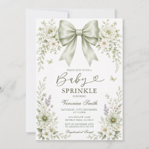 Invitation Baby Sprinkle Fleurs sauvages Ruban vert sauge coq