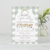 Invitation Baby Sprinkle Gingham Vert Sauge (Debout devant)