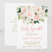 Invitation Baby Sprinkle rose aquarelle fille florale (Devant / Derrière)