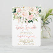 Invitation Baby Sprinkle rose aquarelle fille florale (Debout devant)