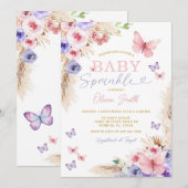 Invitation Baby Sprinkle Rose Violet Papillons (Devant / Derrière)
