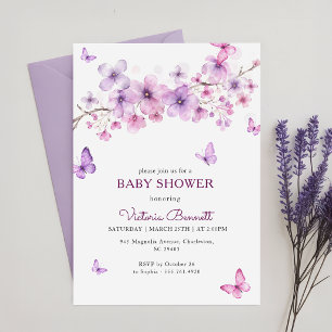 Invitation Baby Sprinkle Violet Lavande Papillon Shower