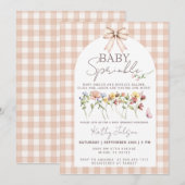 Invitation Baby Sprinkle Wildflower Neutral Gingham (Devant / Derrière)