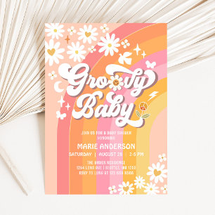 Invitation Baby Super Groovy Daisy Hippie Rétro des Années 70