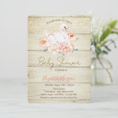 Invitation Baby Swan Flowers Baby shower de texture bois (Debout devant)