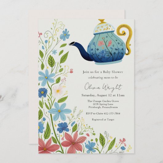 Invitation Baby Tea Party Douche (Devant / Derrière)