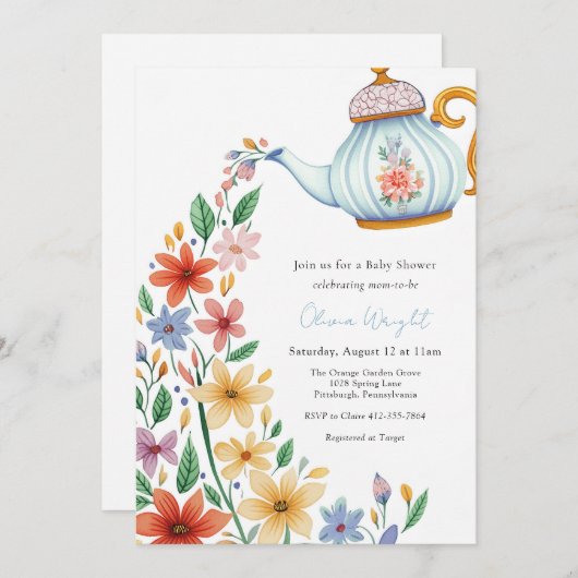 Invitation Baby Tea Party Douche (Devant / Derrière)