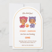 Invitation Baby Twins Premier Anniversaire Chat Bear Jumpsuit (Devant)