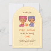 Invitation Baby Twins Premier anniversaire Chat Ours Jaune (Devant)