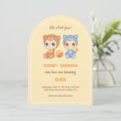 Invitation Baby Twins Premier anniversaire Chat Ours Jaune (Debout devant)