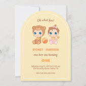 Invitation Baby Twins Premier anniversaire fille ours Jaune (Devant)