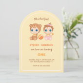 Invitation Baby Twins Premier anniversaire fille ours Jaune (Debout devant)