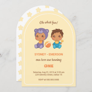 Invitation Baby Twins Premier anniversaire Garçon pourpre Our